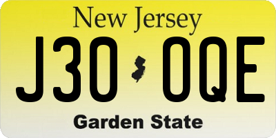 NJ license plate J30OQE