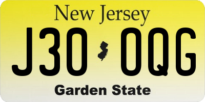 NJ license plate J30OQG