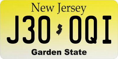 NJ license plate J30OQI
