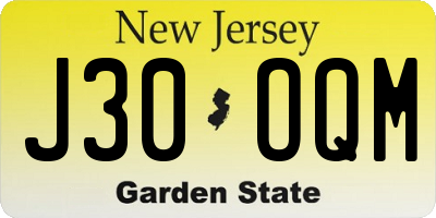 NJ license plate J30OQM