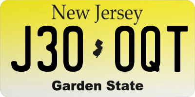 NJ license plate J30OQT