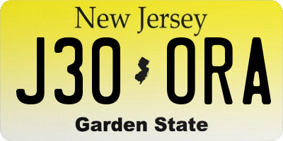 NJ license plate J30ORA