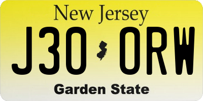 NJ license plate J30ORW