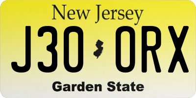 NJ license plate J30ORX