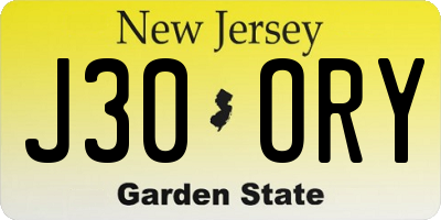 NJ license plate J30ORY