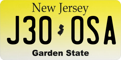 NJ license plate J30OSA