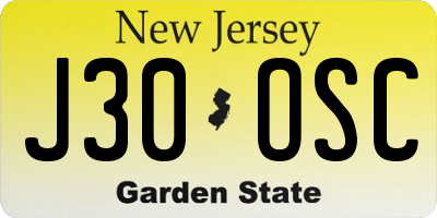 NJ license plate J30OSC