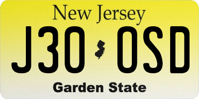 NJ license plate J30OSD