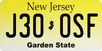 NJ license plate J30OSF