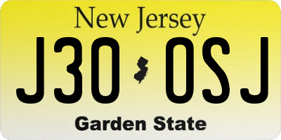 NJ license plate J30OSJ