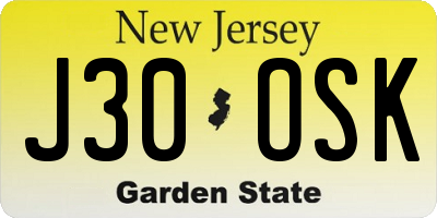 NJ license plate J30OSK