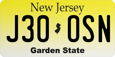 NJ license plate J30OSN