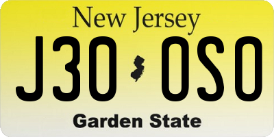 NJ license plate J30OSO