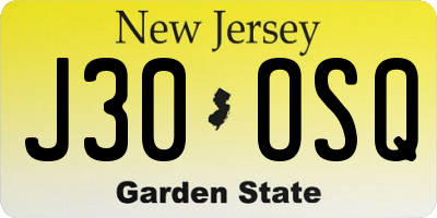 NJ license plate J30OSQ
