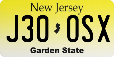 NJ license plate J30OSX