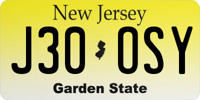 NJ license plate J30OSY