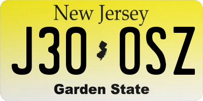 NJ license plate J30OSZ