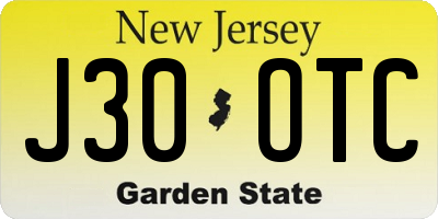 NJ license plate J30OTC