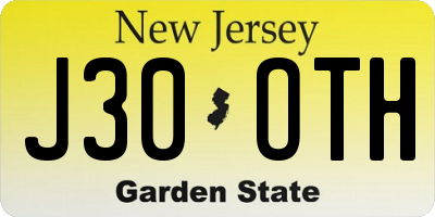 NJ license plate J30OTH