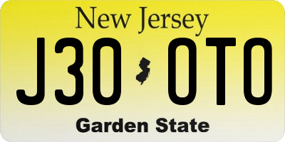 NJ license plate J30OTO