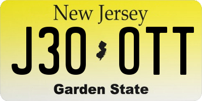 NJ license plate J30OTT