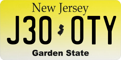 NJ license plate J30OTY
