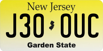 NJ license plate J30OUC