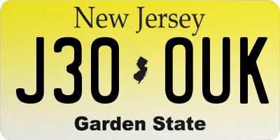 NJ license plate J30OUK