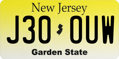 NJ license plate J30OUW