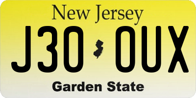 NJ license plate J30OUX