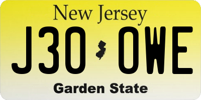 NJ license plate J30OWE