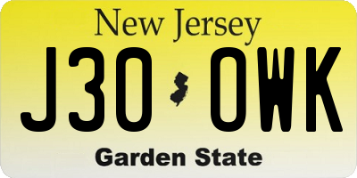 NJ license plate J30OWK