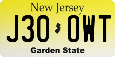 NJ license plate J30OWT