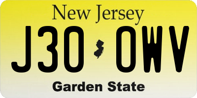 NJ license plate J30OWV