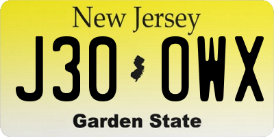 NJ license plate J30OWX