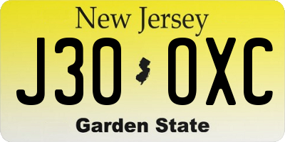 NJ license plate J30OXC