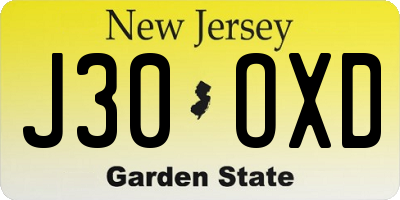 NJ license plate J30OXD