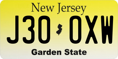 NJ license plate J30OXW