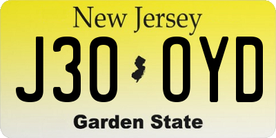 NJ license plate J30OYD