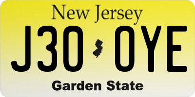 NJ license plate J30OYE