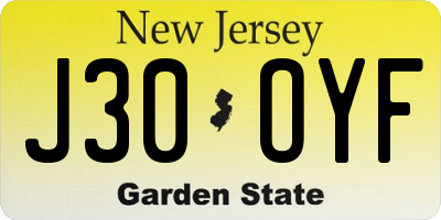 NJ license plate J30OYF