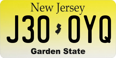 NJ license plate J30OYQ