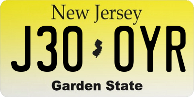 NJ license plate J30OYR