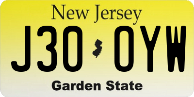 NJ license plate J30OYW