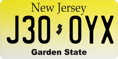 NJ license plate J30OYX