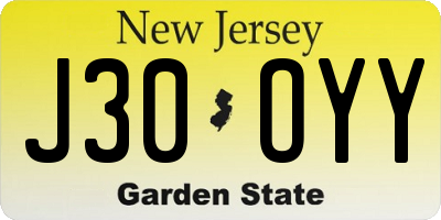 NJ license plate J30OYY