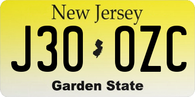 NJ license plate J30OZC
