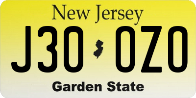 NJ license plate J30OZO