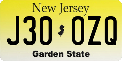NJ license plate J30OZQ