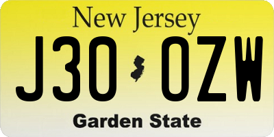 NJ license plate J30OZW